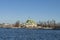 Helsinki, Finland - January 25, 2022: View to the island Valkosaari White Island and restaurant NJK in winter