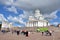 HELSINKI / FINLAND - July 20, 2013: White Helsinki Cathedral, the evangelical lutheran church. At the picture are many people and