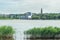 Helsinki, Finland - June 12, 2019: Toolo bay in the City Park in Helsinki, Finlandia Hall congress and event venue can be seen