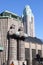 HELSINKI, FINLAND - MARCH 17, 2013: Statues holding the spherical lamps at the Helsinki Central railway station on march 17, 2013