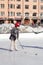 HELSINKI ,FINLAND-MARCH 29 2014:Children skate on an outdoor ice