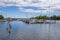Helsinki, Finland - May 29, 2021: View to The Gulf of Finland and harbor from the shore of Kaivopuisto in summer