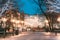 Helsinki, Finland. Popular Place Is Esplanadi Park In Lighting At Evening Or Night Illumination