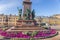 Helsinki, Finland. Senate Square and the pedestal of the monument to Alexander II with sculptures