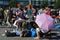 Helsinki, Finland - Street vendors and customers gathered in open air fleamarket