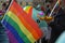 Helsinki Pride 2019 - crowd with rainbow flag and unicorn balloon