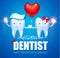 Helthy Teeth with Toothpaste, Bubbles, Bow and Red Glossy Heart Balloon. Cartoon Character Boy and Girl. Stomatology
