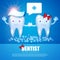 Helthy Teeth with Toothpaste, Bubbles, Red Bow and Speech Bubble. Cartoon Character Boy and Girl. Stomatology Design