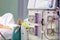 Hemodialysis machine near the patient\'s bed.
