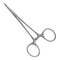 Hemostatic forceps MOSKITO for temporary stop bleeding have a locking lock and working sponge with small notch and a