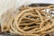 Hemp rope wicker brown basket on white