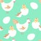 Hen and baby chicken seamless pattern