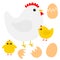 Hen chicken broken cracked egg bird icon. Happy Easter. Cute cartoon funny kawaii baby chick character. Flat design. Greeting card