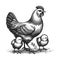 Hen and Chicks Vintage Farm engraving raster