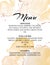 Hend-drawn wedding menu template. Beautiful tender watercolor splashes in yellow color with typography, Abstract holiday design.