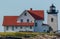 Hendricks Head Lighthouse in Southport, Maine, on a sunny summer morning