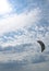 Henichesk, Ukraine - July 12, 2021: Kitesurfing. Practicing kitesurfing at summer beach. Active travel sport recreation.