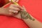 Henna painted hand