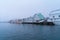 Henningsvaer village in Lofoten islands, Nordland county, Norway, Europe. Ships and boats in marina port in harbor in winter