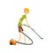 Henpecked man, husband cleaning the floor with vacuum cleaner, househusband doing household cartoon vector Illustration
