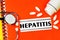 Hepatitis-text inscription on a form in a medical folder. Inflammatory liver disease of viral origin. Diagnosis by a doctor,