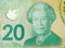 Her Majesty Queen Elizabeth II Portrait from Canada 20 Dollars 2012 Polymer Banknote fragment