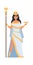 Hera Greek goddess. Ancient mythology character. Carnival costume, festive clothes. Woman in white dress, gold crown and