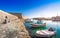 Heraklion harbour with old venetian fort Koule and shipyards, Crete.