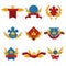 Heraldic banners with crowns, stars and ribbons set