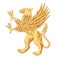 The heraldic golden griffin stands on its hind legs