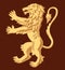 Heraldic lion. Golden formidable lion, standing on its hind legs