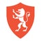 Heraldic lion on shield, coat of arms in modern flat style, symbol of strength, courage and generosity