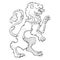 Heraldic lion walking on hind legs BW