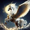 Heraldic Pegasus in the sky, 3d illustration, rendering AI Generated