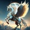 Heraldic Pegasus with wings flying in the sky. 3d render generative AI