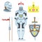 Heraldic royal crest medieval knight elements vintage king symbol heraldry brave hero vector illustration