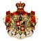 Heraldic shield with a crown and royal mantle, richly ornamented, on a white background.  3D . High detailed realistic