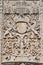 Heraldic shield with rampant lions - stone relief facade sculpture in national museum Valladolid