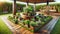 Herb Garden Plants Flowers Backyard Wooden Boxes Cedar Deck Porch AI Generate