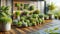 Herb Garden Plants Flowers Backyard Wooden Boxes Cedar Deck Porch AI Generate