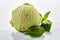 Herbal basil flavored ice cream with fresh leaves