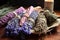 herbal bath sachets and dried lavender bunch