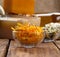 Herbal calendula in the glass bowl