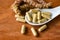 Herbal capsules from herbs healthy lifestyle - Herbal medicine extract from nature Non-toxic drug organic product on spoon and