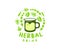 Herbal drink, cup or mug with leaves, logo design. Cafe, cafeteria, food, medicinal herbs and beverage, vector design