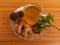Herbal Ginger tea with ingredients on a wooden table
