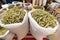 Herbal health treatment cure plants, linden on sale at open air bazaar, market