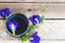 Herbal healthy drinks hot blue water from flower butterfly pea  for health care local flora of asia