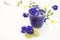 Herbal healthy drinks mix lemon with flower butterfly pea purple cold cocktail water