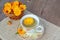 Herbal marigold tea with flowers